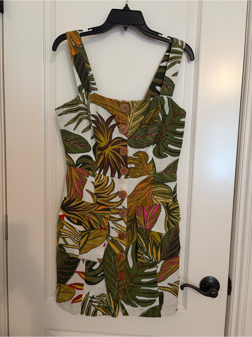 FARM Rio White Mini Dress with Green, Yellow & Pink Tropical Leaves